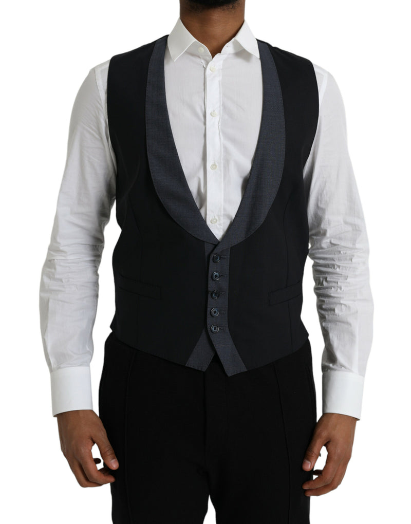 Black Wool Waistcoat Dress Formal Vest-Dolce & Gabbana-LabelTerrace.com