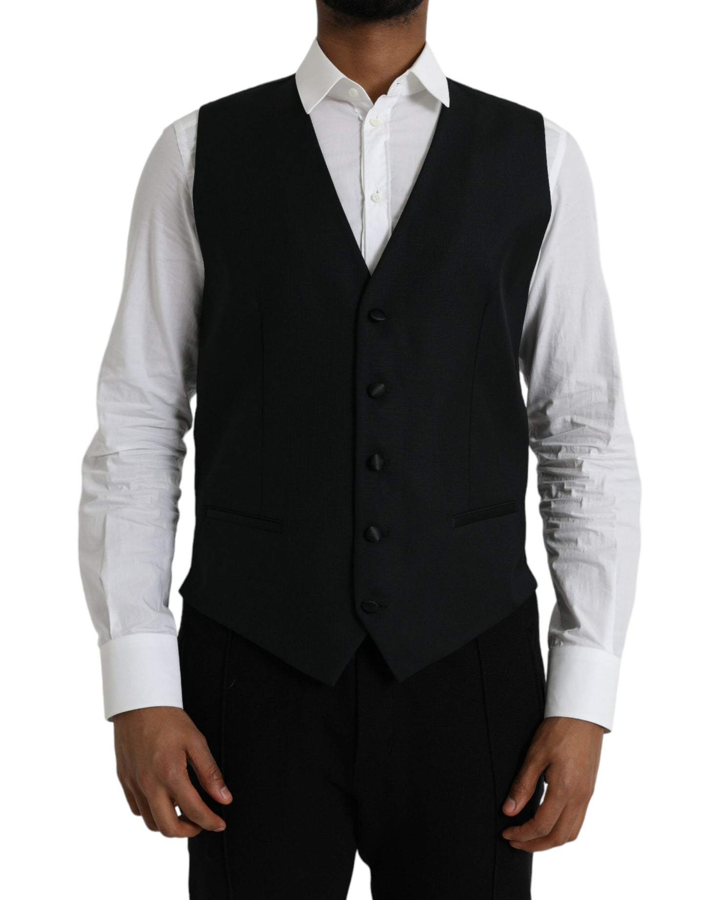 Black Wool Waistcoat Dress Formal Vest-Dolce & Gabbana-LabelTerrace.com