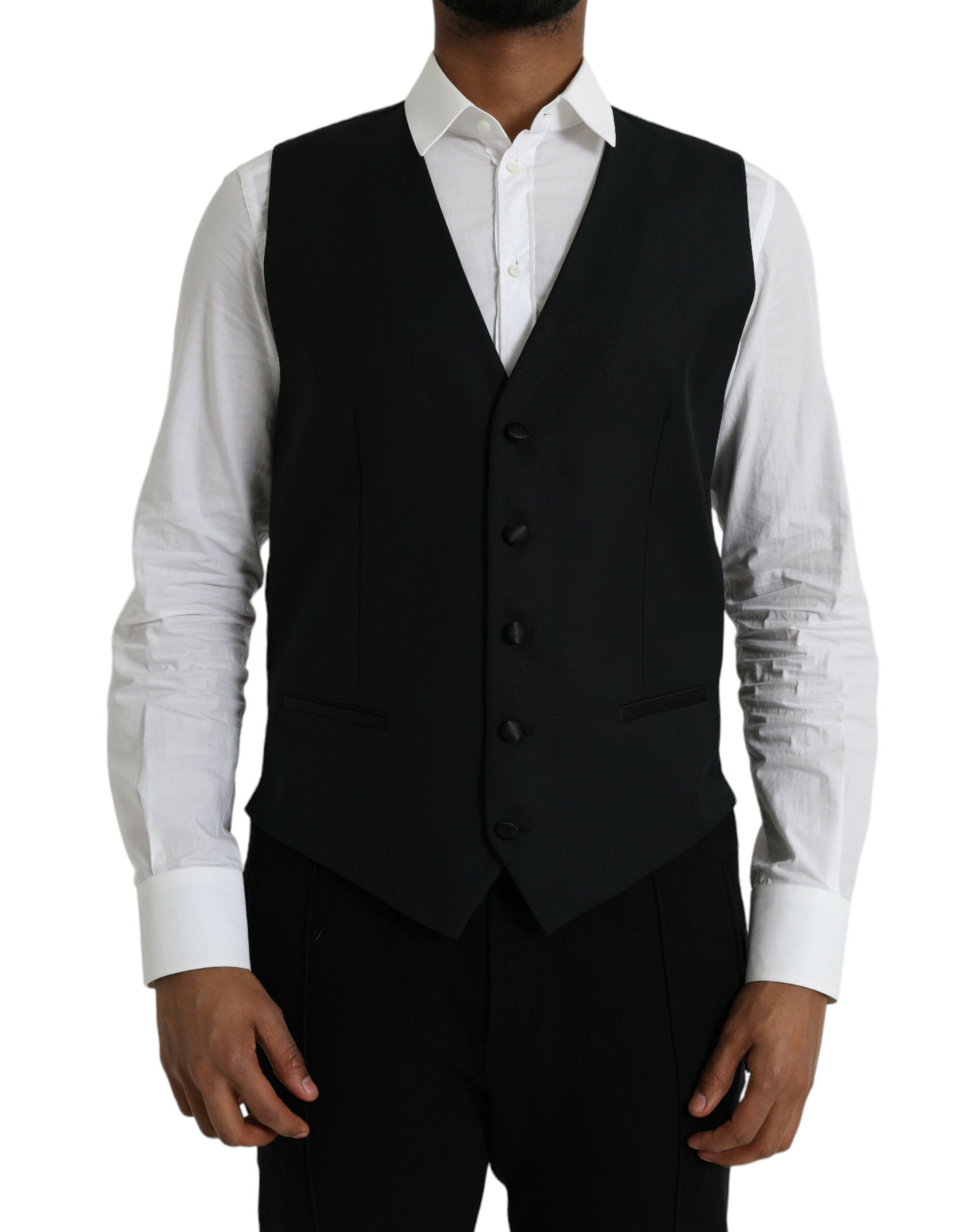 Black Wool Waistcoat Dress Formal Vest-Dolce & Gabbana-LabelTerrace.com
