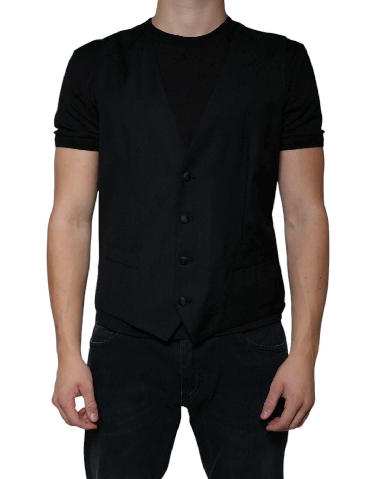 Black Wool Waistcoat Dress Formal Vest-Dolce & Gabbana-LabelTerrace.com