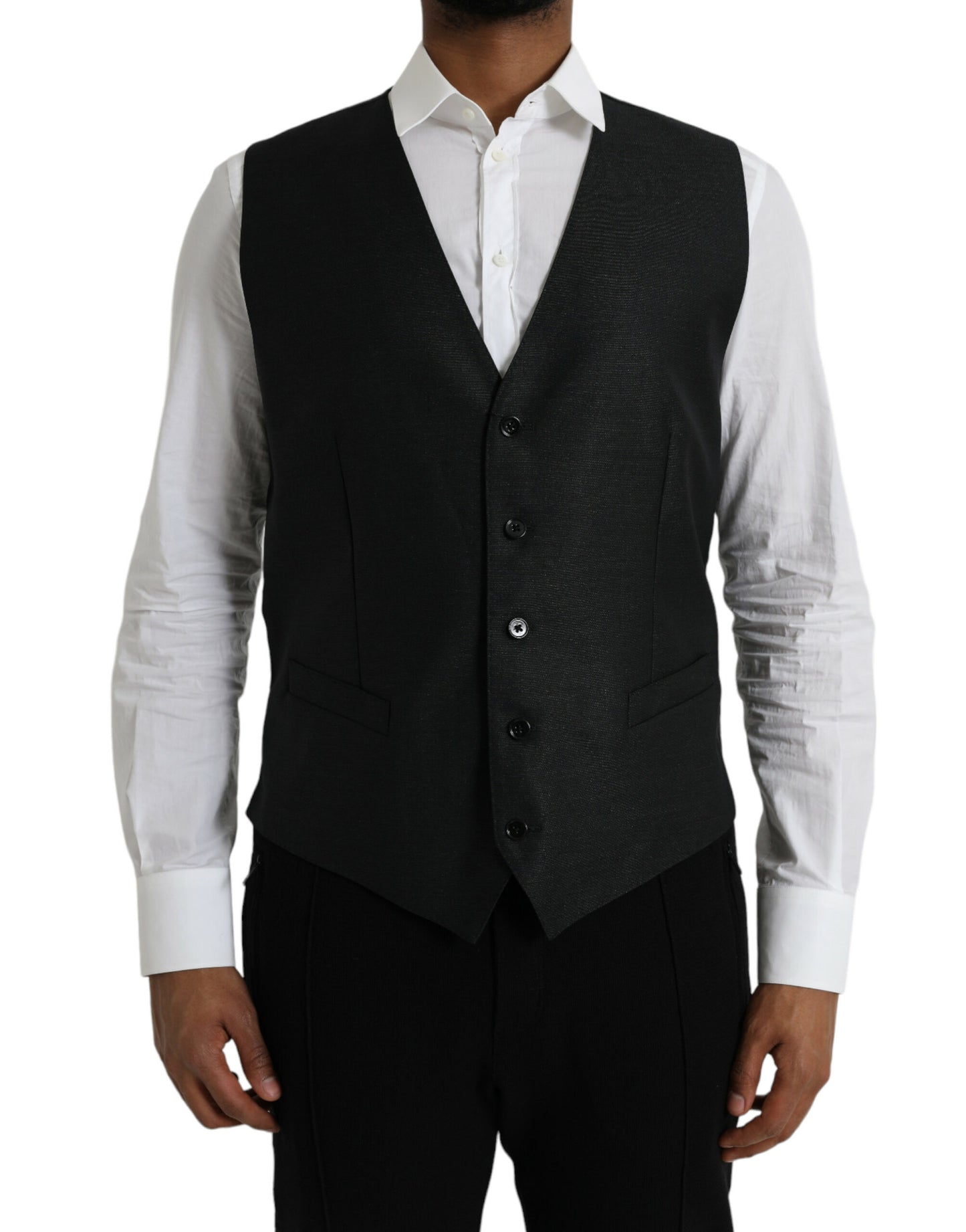 Black Wool Waistcoat Dress Formal Vest-Dolce & Gabbana-LabelTerrace.com