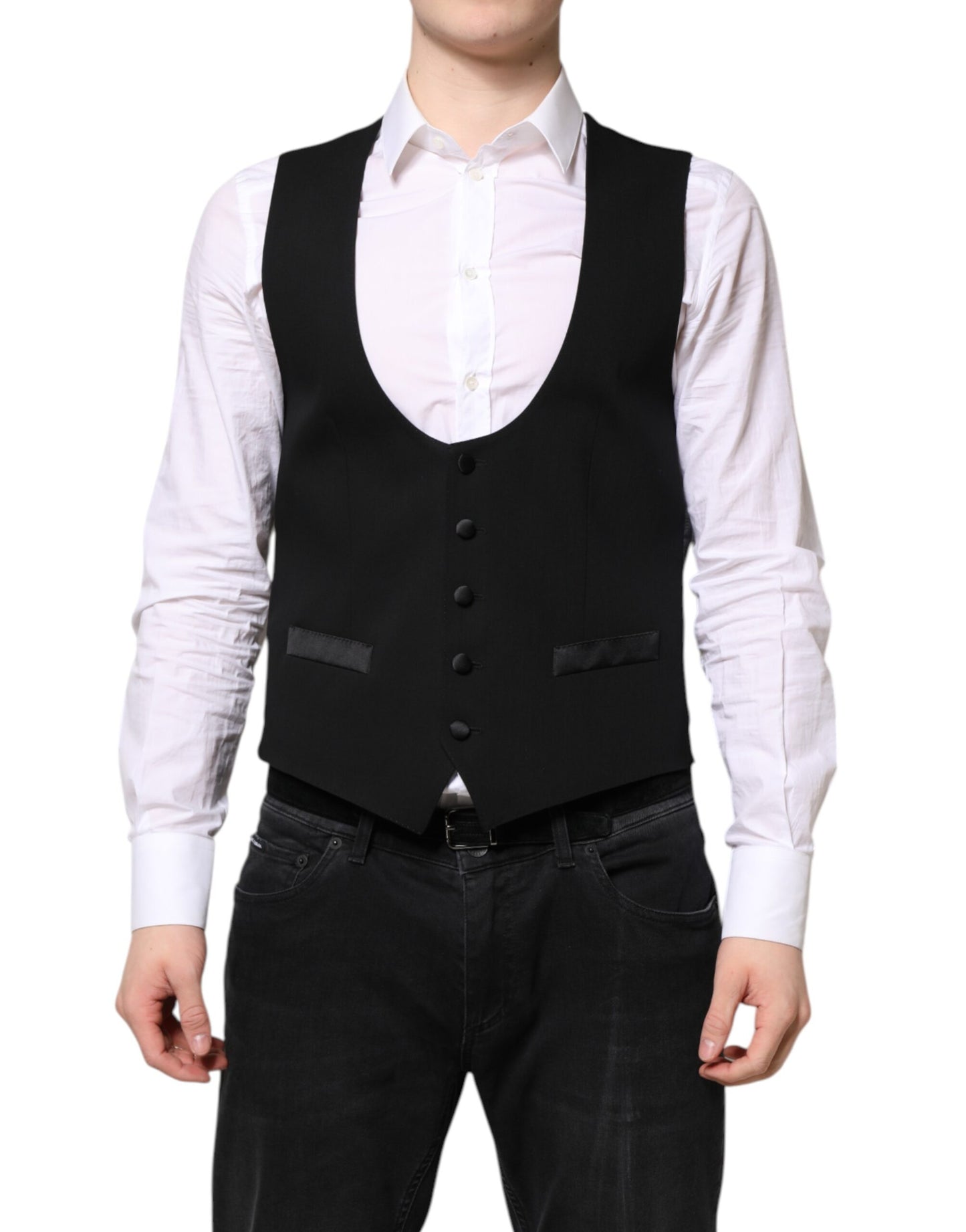 Black Wool Waistcoat Dress Formal Vest-Dolce & Gabbana-LabelTerrace.com