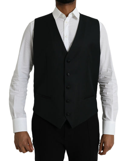 Black Wool Waistcoat Dress Formal Vest-Dolce & Gabbana-LabelTerrace.com