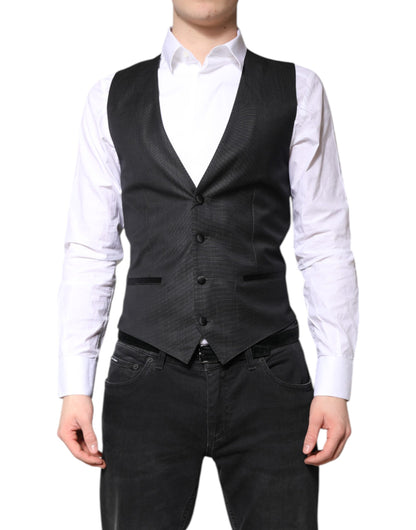 Black Wool Waistcoat Dress Formal Vest-Dolce & Gabbana-LabelTerrace.com
