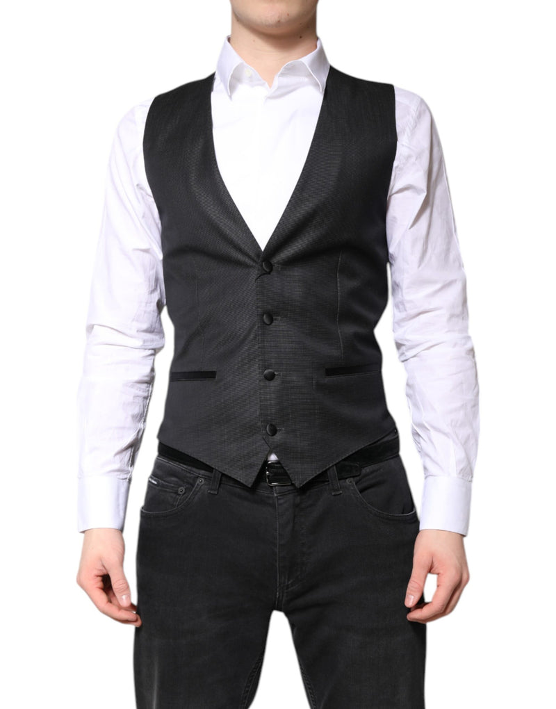 Black Wool Waistcoat Dress Formal Vest-Dolce & Gabbana-LabelTerrace.com