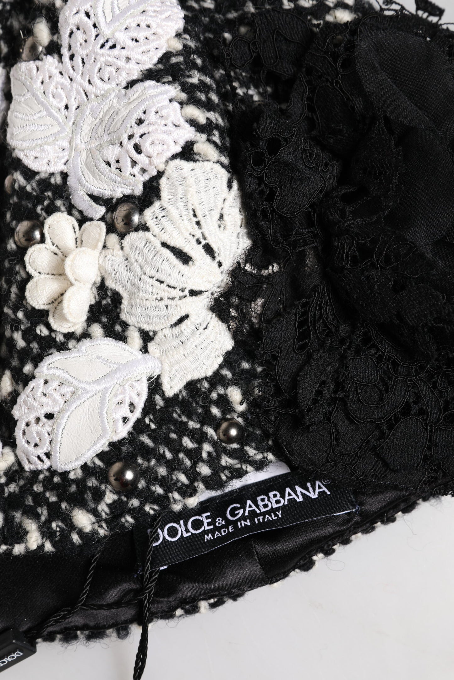 Black Wool White Floral Embellished Cloche Hat-Dolce & Gabbana-LabelTerrace.com