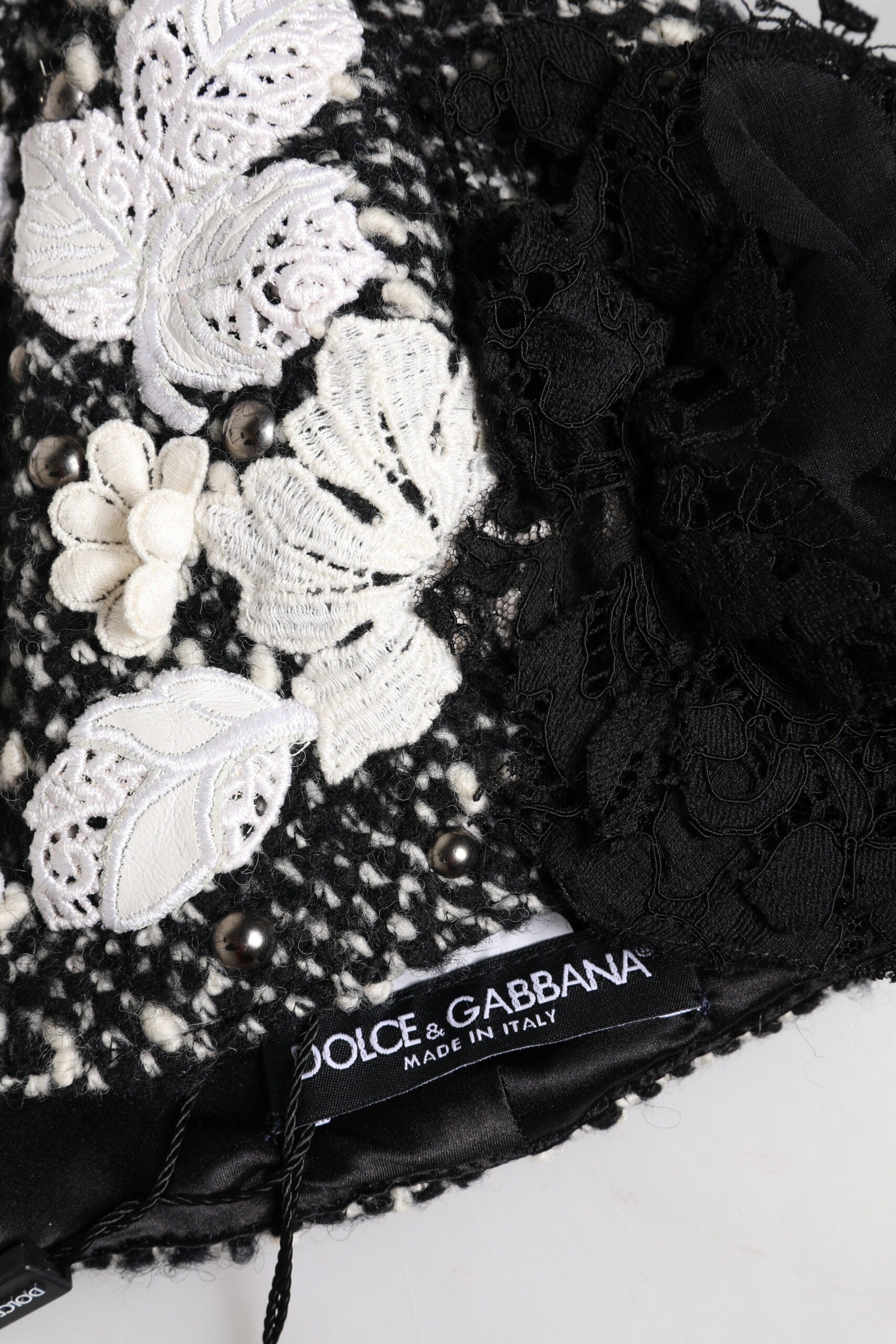Black Wool White Floral Embellished Cloche Hat-Dolce & Gabbana-LabelTerrace.com