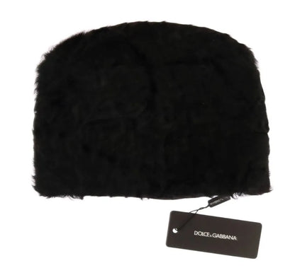 Black Xiangao Lamb Fur Beanie-Dolce & Gabbana-LabelTerrace.com