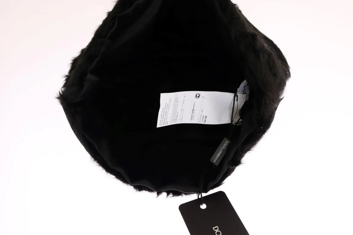 Black Xiangao Lamb Fur Beanie-Dolce & Gabbana-LabelTerrace.com