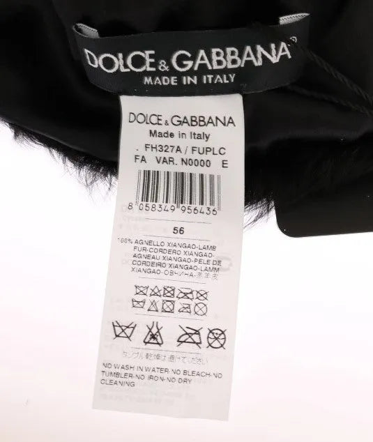 Black Xiangao Lamb Fur Beanie-Dolce & Gabbana-LabelTerrace.com