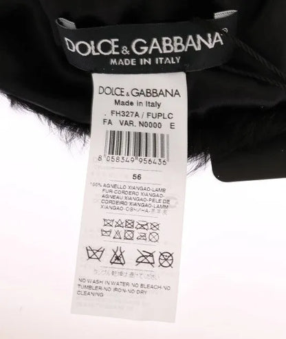 Black Xiangao Lamb Fur Beanie-Dolce & Gabbana-LabelTerrace.com