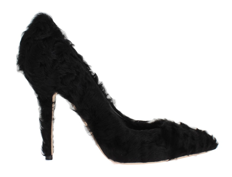 Black Xiangao Lamb Fur Leather Pumps-Dolce & Gabbana-LabelTerrace.com