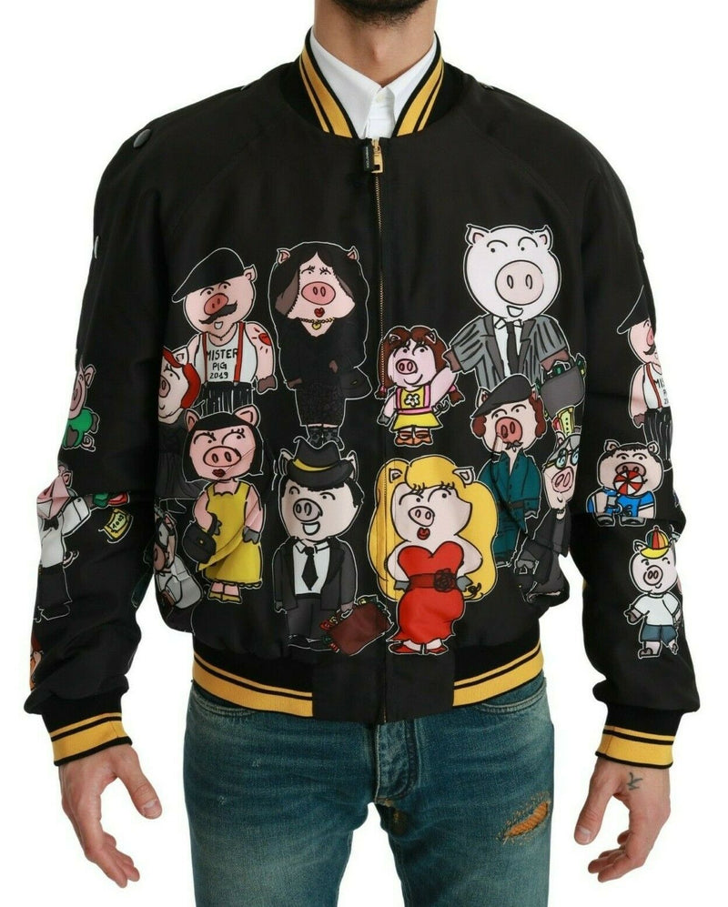 Black YEAR OF THE PIG Bomber Jacket-Dolce & Gabbana-LabelTerrace.com