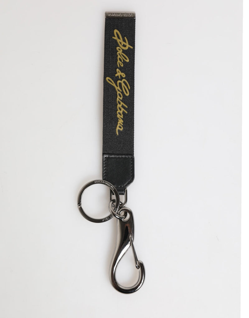 Black Yellow Polyester DG Logo Silver Keychain Keyring-Dolce & Gabbana-LabelTerrace.com