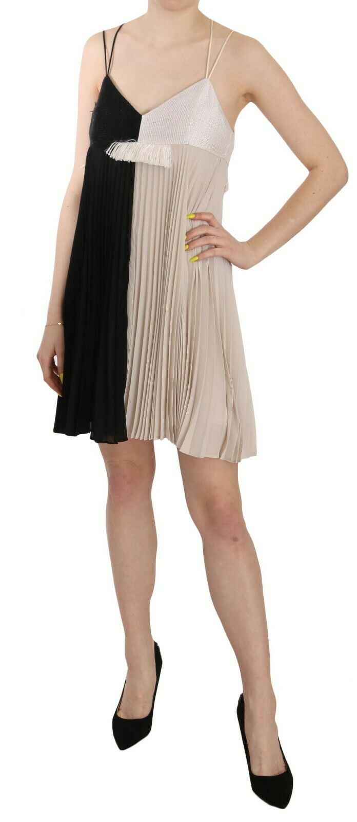 Black and White Mini Sleeve less A-line Princess Dress-PINKO-LabelTerrace.com