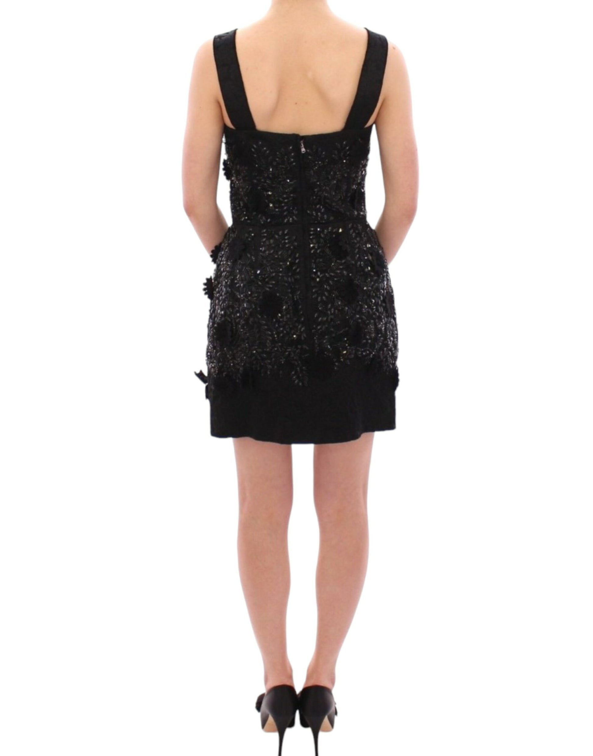 Black floral crystal embedded dress-Dolce & Gabbana-LabelTerrace.com