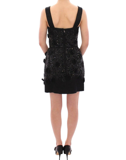 Black floral crystal embedded dress-Dolce & Gabbana-LabelTerrace.com
