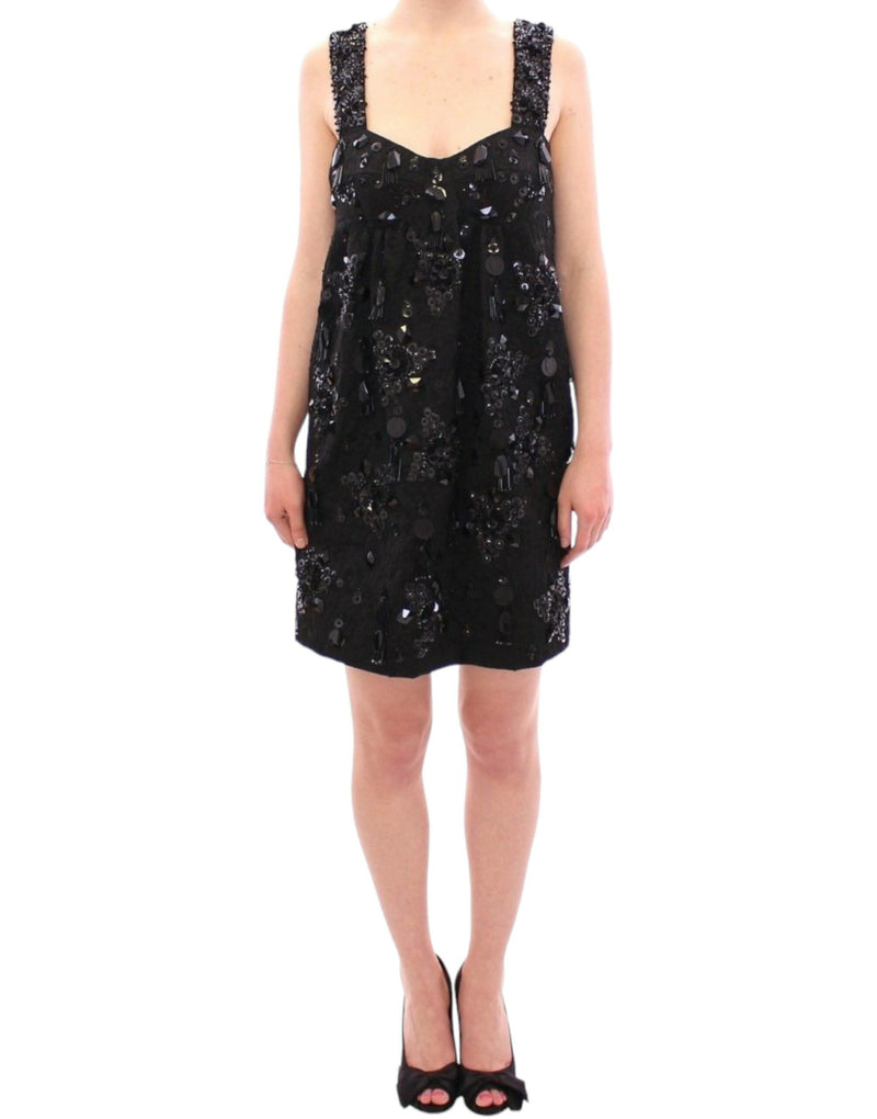Black floral crystal embedded dress-Dolce & Gabbana-LabelTerrace.com