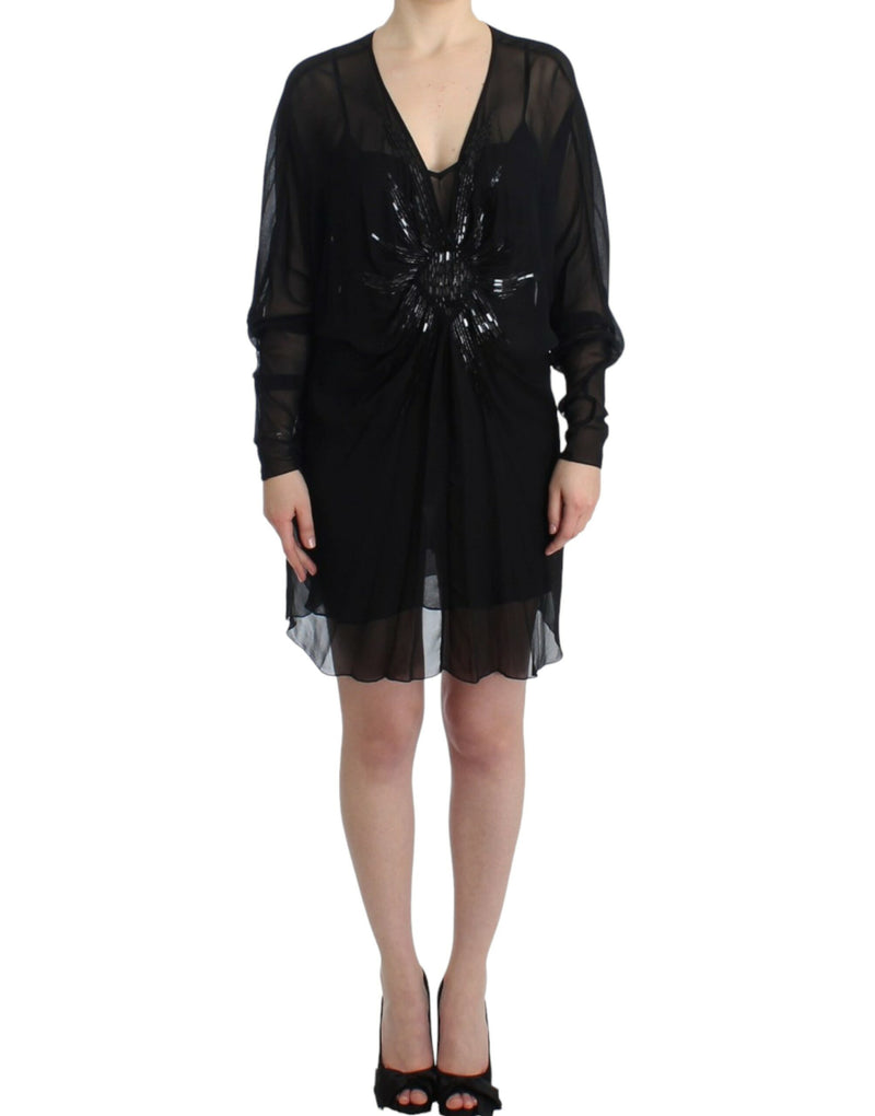 Black long sleeve silk dress-Cavalli-LabelTerrace.com