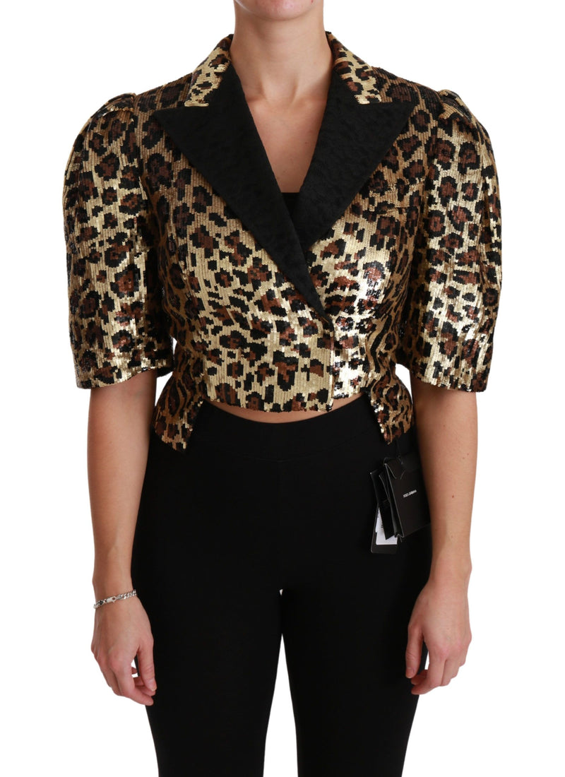 Blazer Gold Leopard Sequined Jacket-Dolce & Gabbana-LabelTerrace.com