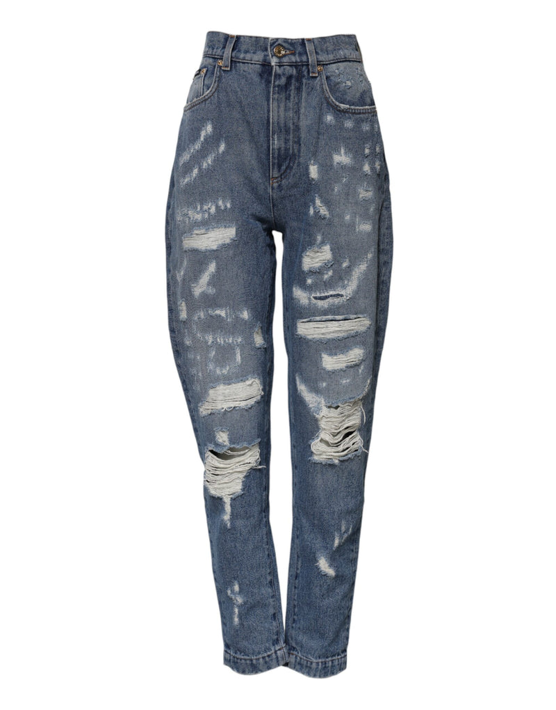 Blue AMBER Tattered High Waist Denim Jeans-Dolce & Gabbana-LabelTerrace.com