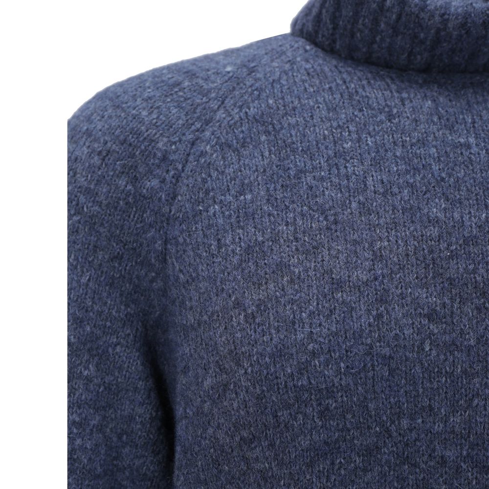 Blue Alpaca Leather Turtleneck