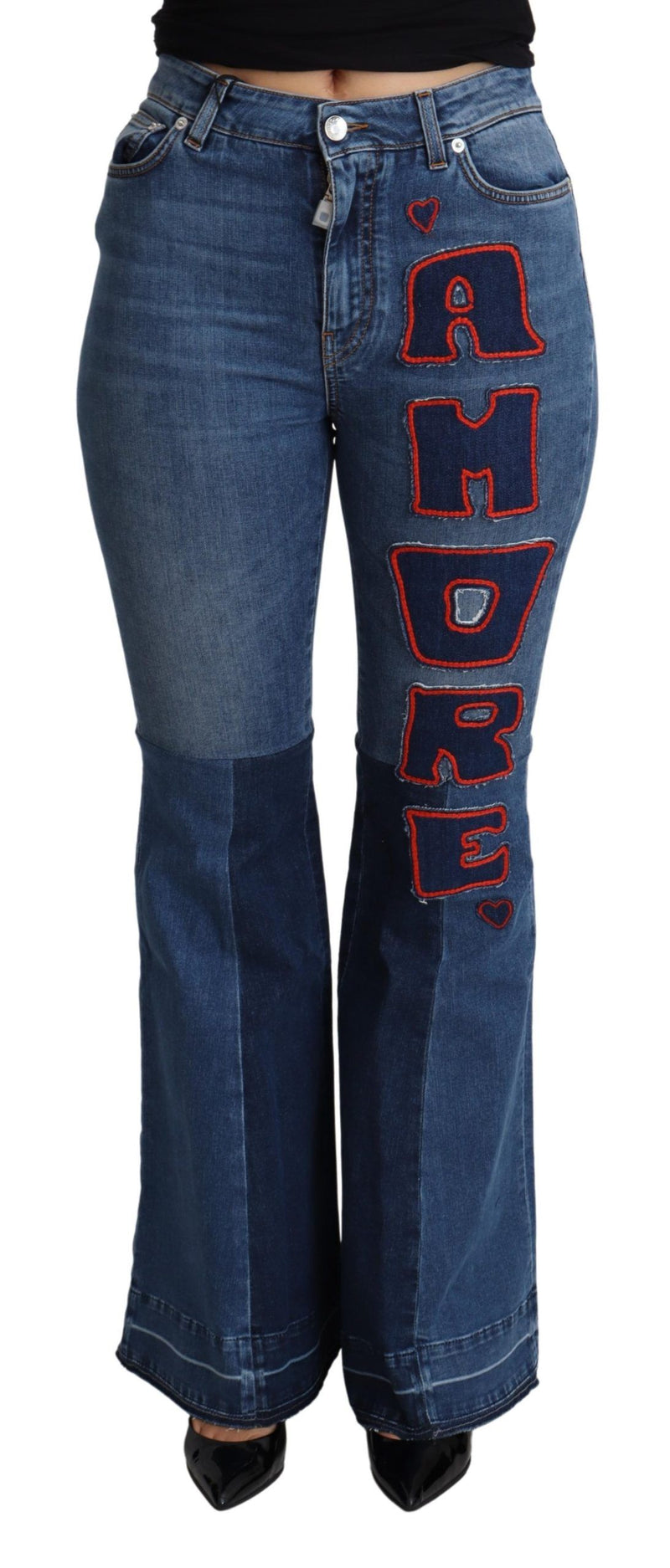 Blue Amore Patch Boot Cut Cotton Stretch Pant-Dolce & Gabbana-LabelTerrace.com