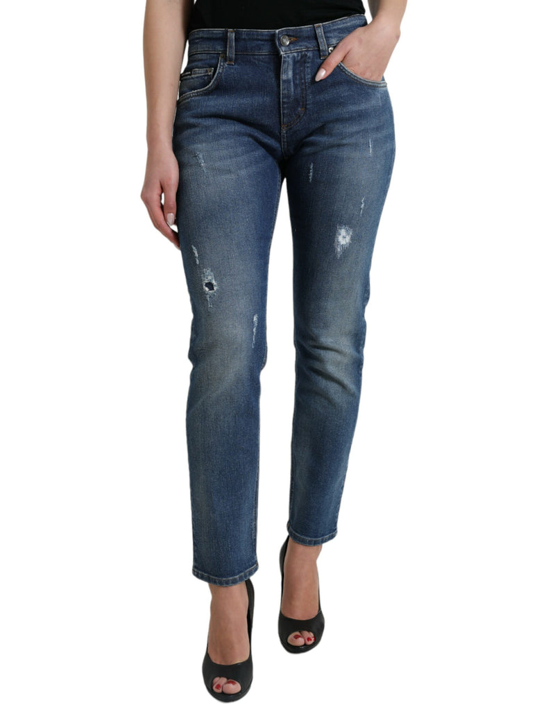 Blue BOYFRIEND Mid Waist Cotton Denim Jeans-Dolce & Gabbana-LabelTerrace.com