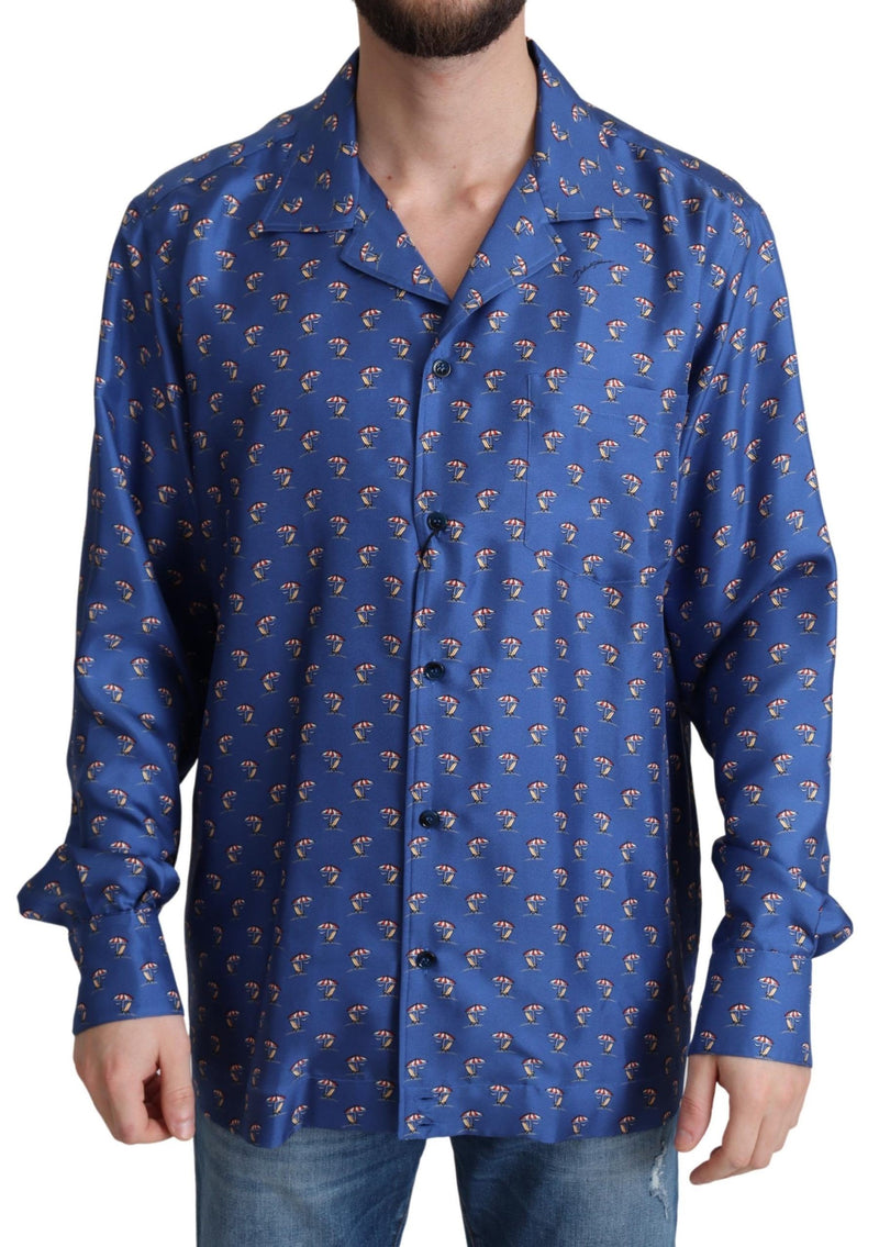 Blue Beach Chair Umbrella Print Silk Shirt-Dolce & Gabbana-LabelTerrace.com