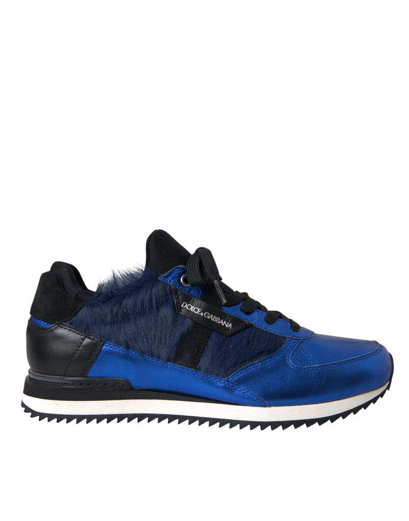 Blue Black Calf Hair Leather Sneakers Shoes-Dolce & Gabbana-LabelTerrace.com