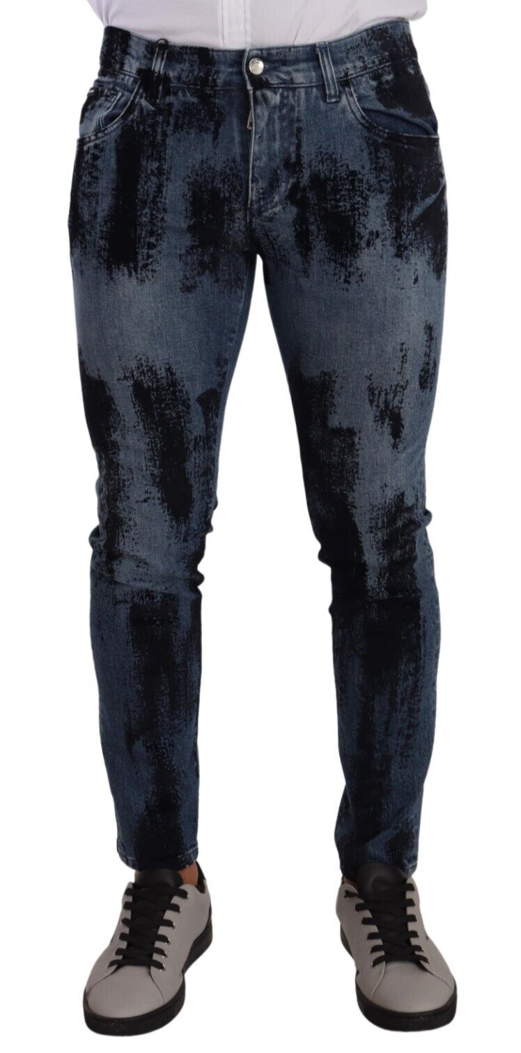Blue Black Cotton Skinny Denim Jeans-Dolce & Gabbana-LabelTerrace.com