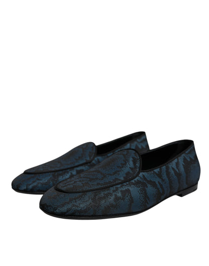 Blue Black Flats Men Loafers Dress Shoes-Dolce & Gabbana-LabelTerrace.com