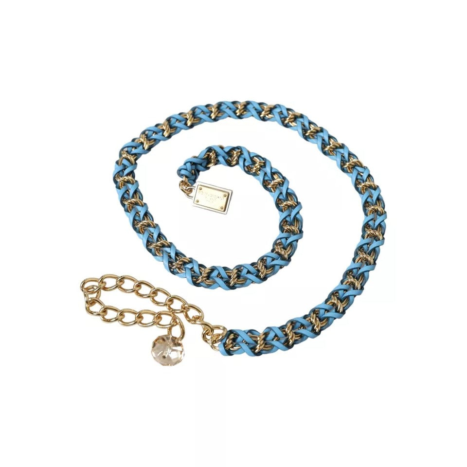 Blue Braided Gold Brass Chain Waist Belt-Dolce & Gabbana-LabelTerrace.com
