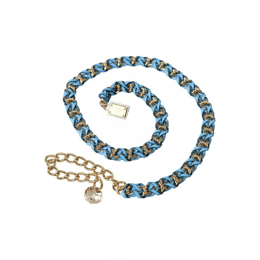 Blue Braided Gold Brass Chain Waist Belt-Dolce & Gabbana-LabelTerrace.com