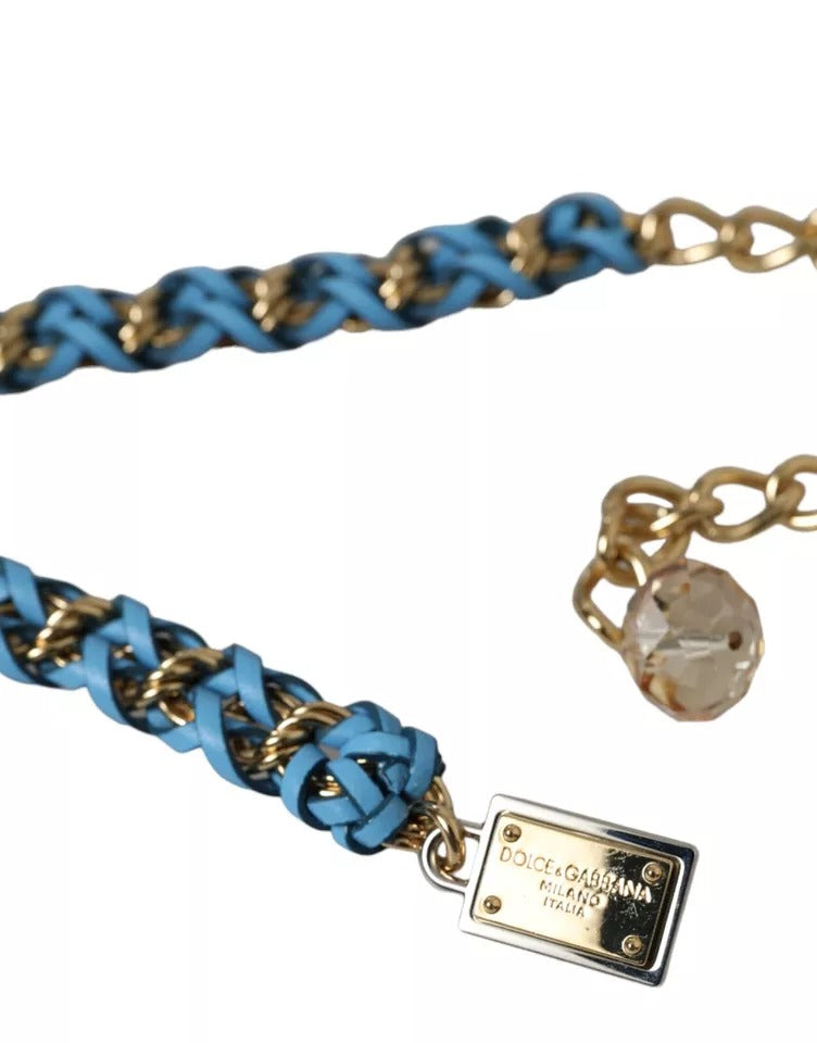 Blue Braided Gold Brass Chain Waist Belt-Dolce & Gabbana-LabelTerrace.com