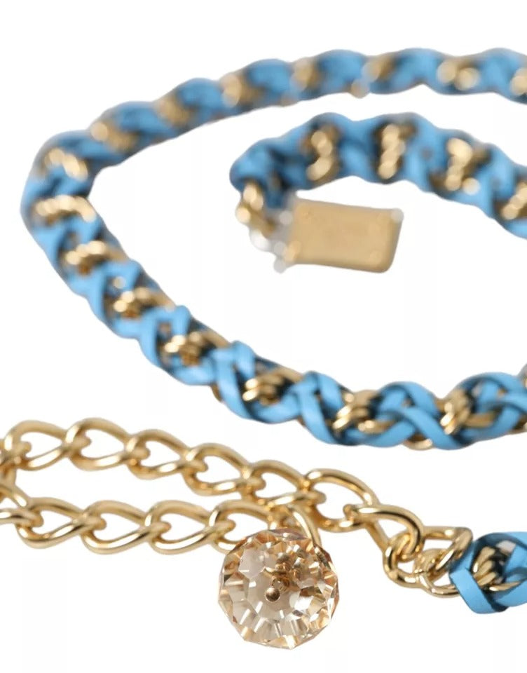 Blue Braided Gold Brass Chain Waist Belt-Dolce & Gabbana-LabelTerrace.com