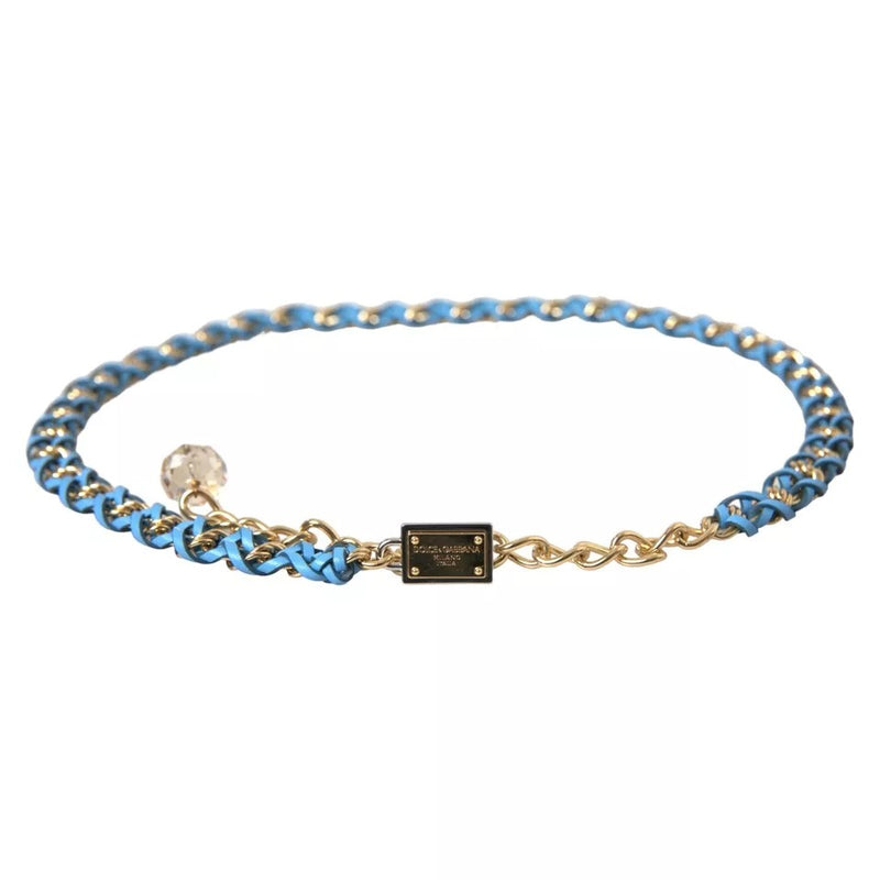 Blue Braided Gold Brass Chain Waist Belt-Dolce & Gabbana-LabelTerrace.com