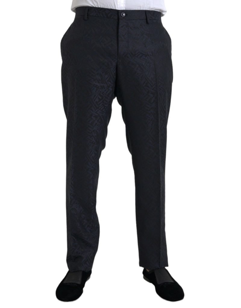 Blue Brocade Wool Skinny Men Dress Pants-Dolce & Gabbana-LabelTerrace.com