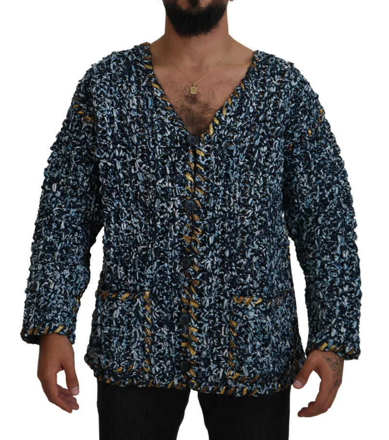Blue Button Cardigan Fatto A Mano Sweater-Dolce & Gabbana-LabelTerrace.com