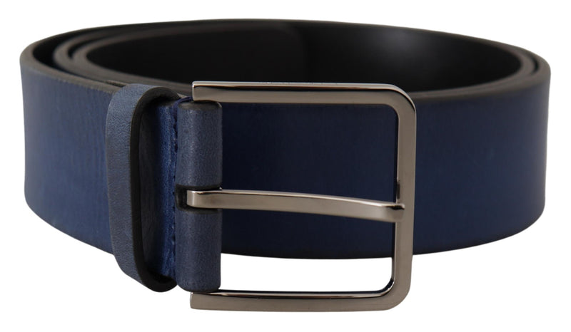 Blue Calf Leather Silver Metal Buckle Classic Belt-Dolce & Gabbana-LabelTerrace.com
