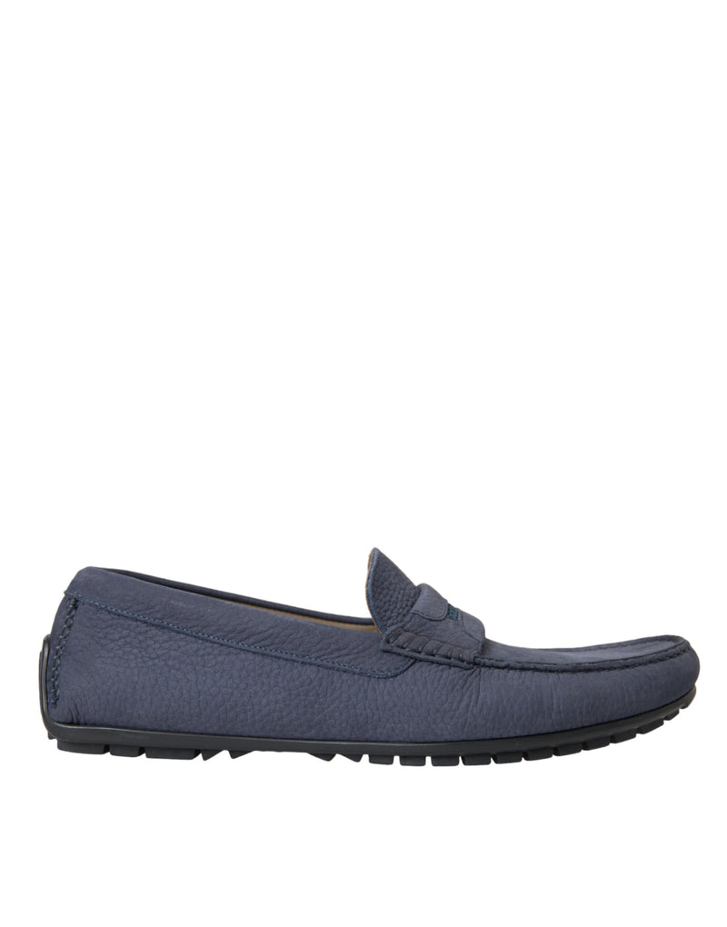 Blue Calf Leather Slip On Moccasin Shoes-Dolce & Gabbana-LabelTerrace.com