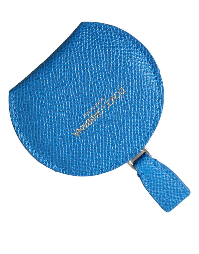 Blue Calfskin Leather Round Logo Hand Mirror Holder-Dolce & Gabbana-LabelTerrace.com