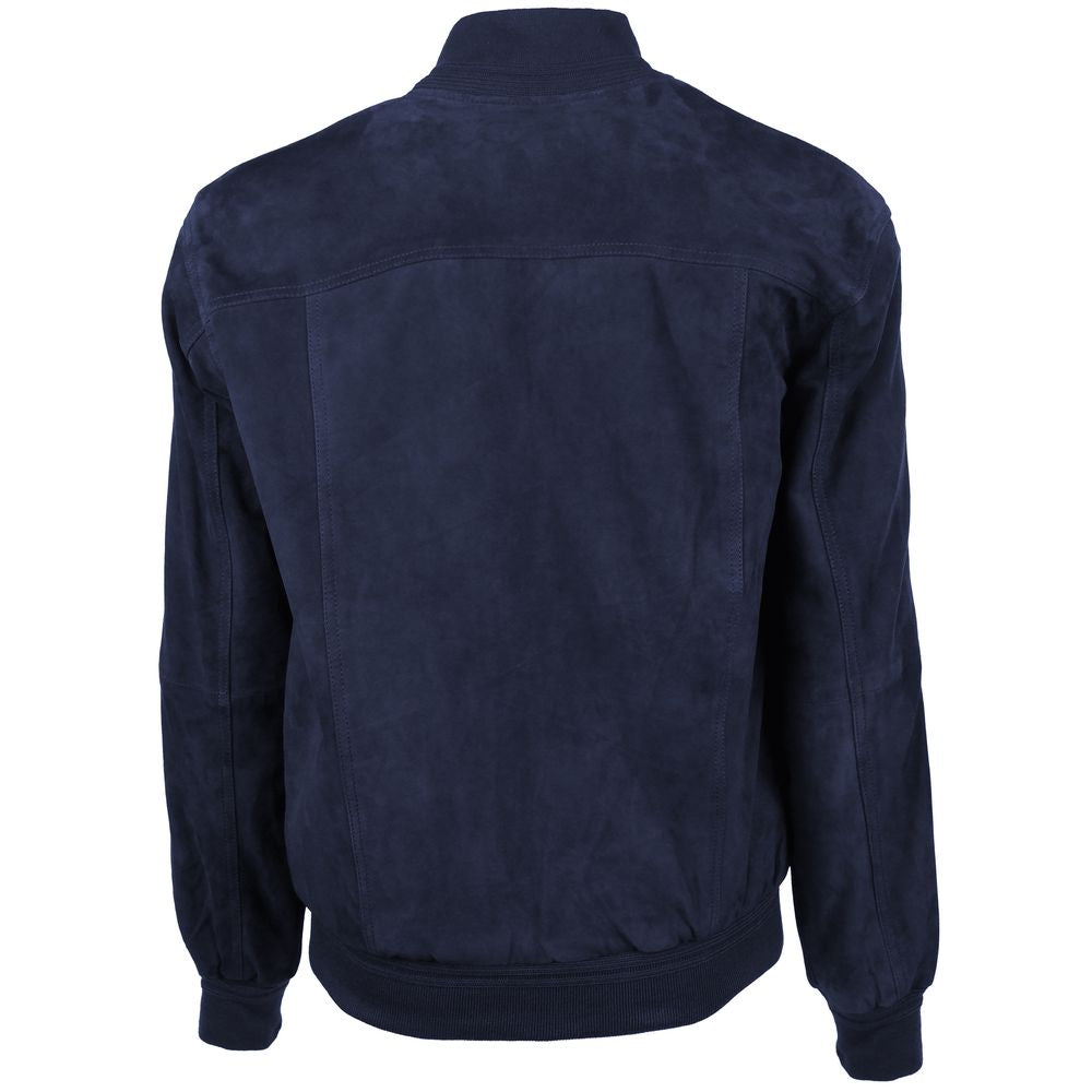 Blue Calfskin Men Bomber Jacket-Emilio Romanelli-LabelTerrace.com