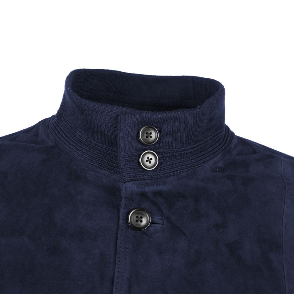 Blue Calfskin Men Bomber Jacket-Emilio Romanelli-LabelTerrace.com