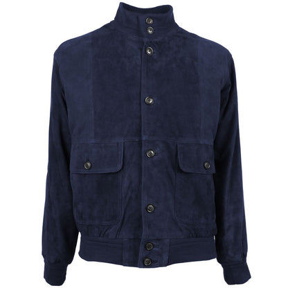 Blue Calfskin Men Bomber Jacket-Emilio Romanelli-LabelTerrace.com