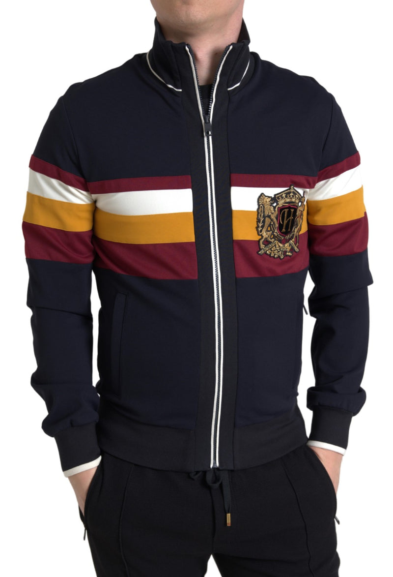 Blue Cardigan Heraldic Full Zip Sweater-Dolce & Gabbana-LabelTerrace.com