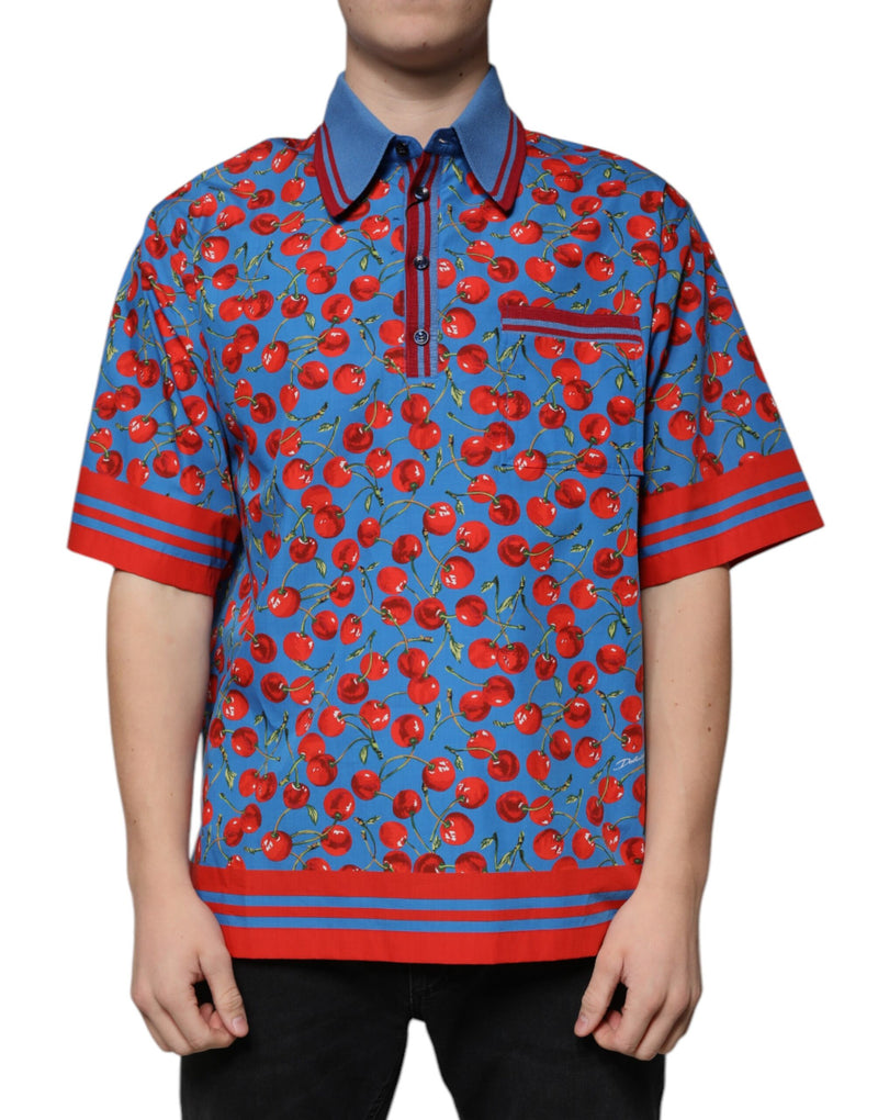 Blue Cherry Cotton Collared Men Polo T-shirt-Dolce & Gabbana-LabelTerrace.com