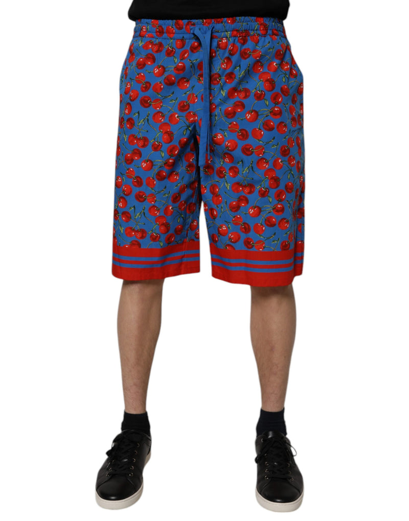 Blue Cherry Print Cotton Men Bermuda Shorts-Dolce & Gabbana-LabelTerrace.com