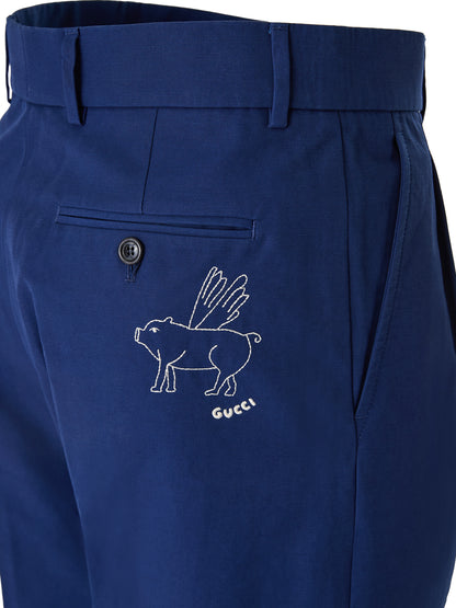 Blue Classic Cotton Pants-Gucci-LabelTerrace.com