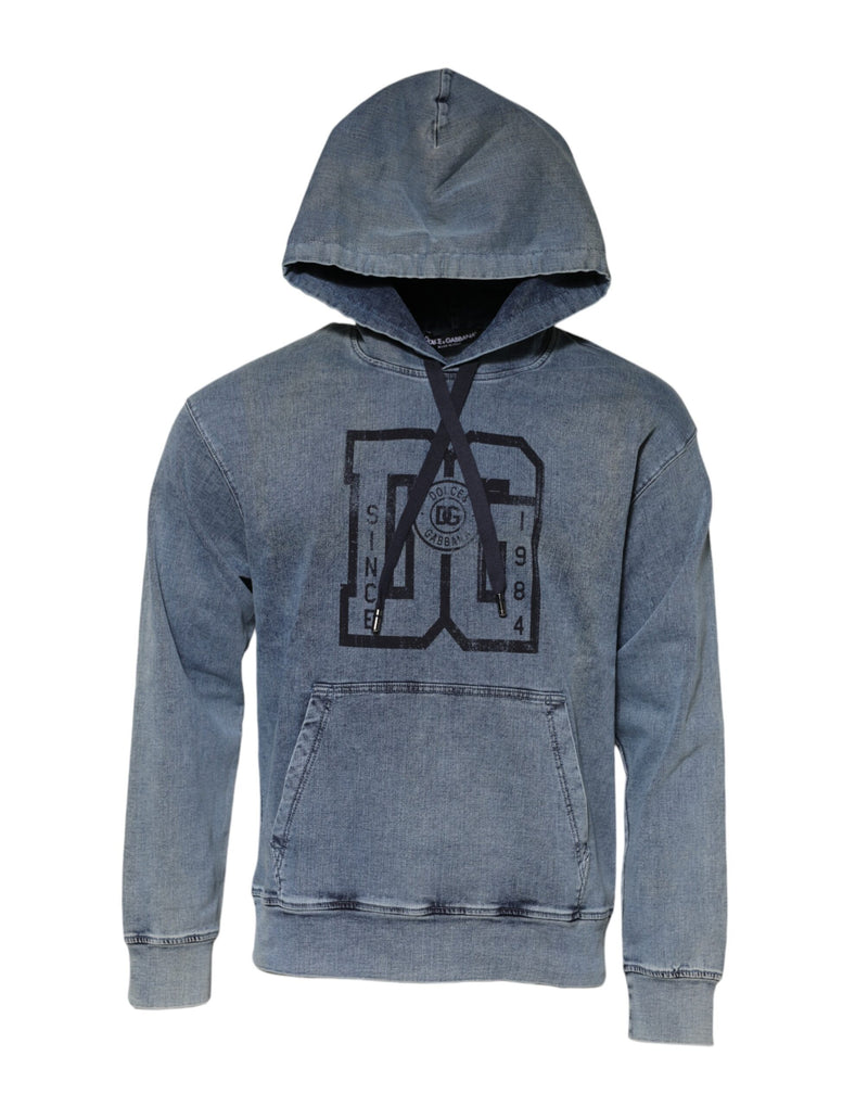 Blue Cotton Blend Hooded Sweatshirt Sweater-Dolce & Gabbana-LabelTerrace.com